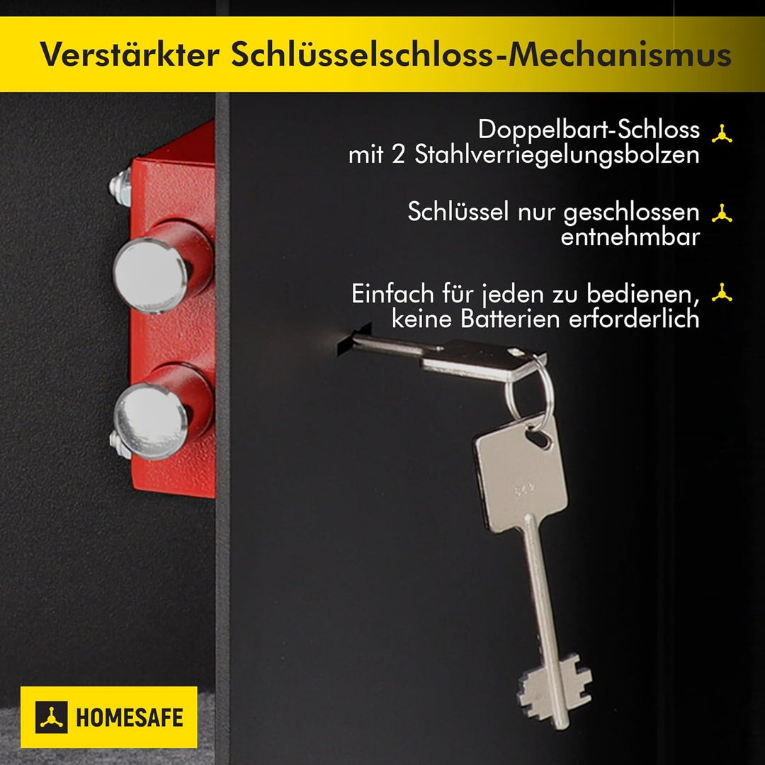 Homesafe HV50K Tresor Safe mit Schlüssel-Schloss, 50x35x35cm (HxWxD), Carbon Satin Schwarz, 50x35x35