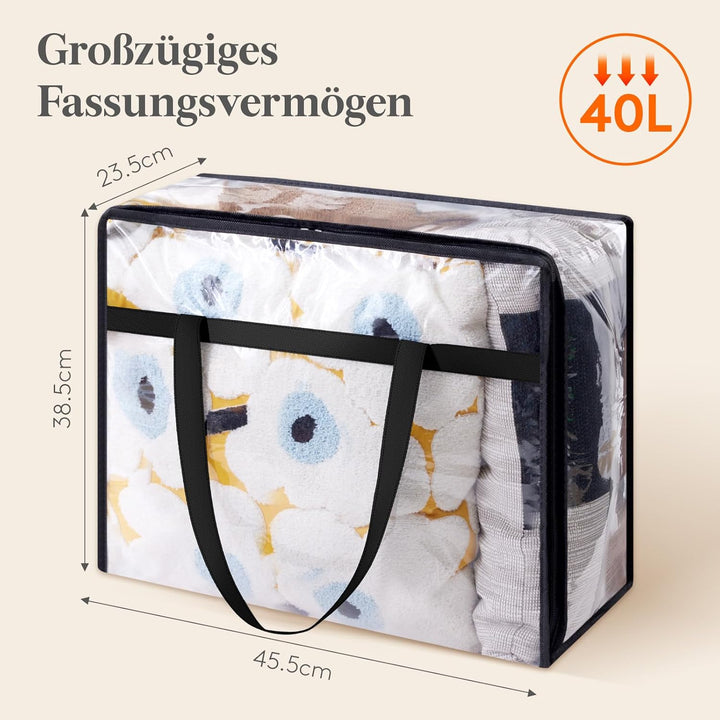 Lifewit 3 Stück Transparente Plastik Aufbewahrungstasche, 40L Kleiderschrank Organizer Aufbewahrungs