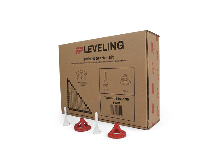 Twist-it Fliesenverlegehilfe 1mm Set - 150 Gewindelaschen + 150 Zughauben - 3-22 mm Fliesenstärke -