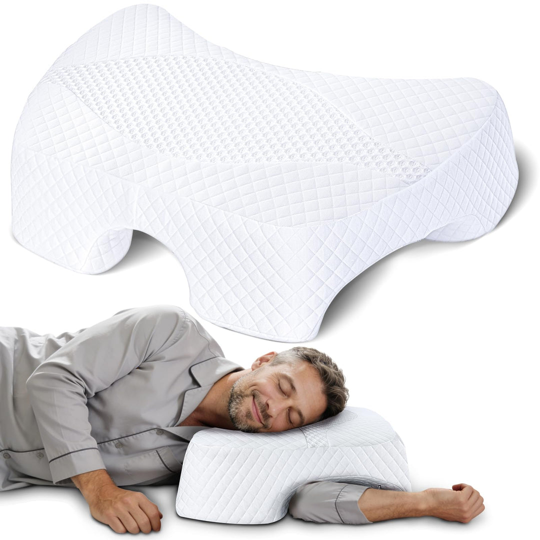 SAHEYER Seitenschläferkissen mit Armloch, Orthopädisches Nackenkissen Kopfkissen, Memory Foam Kissen