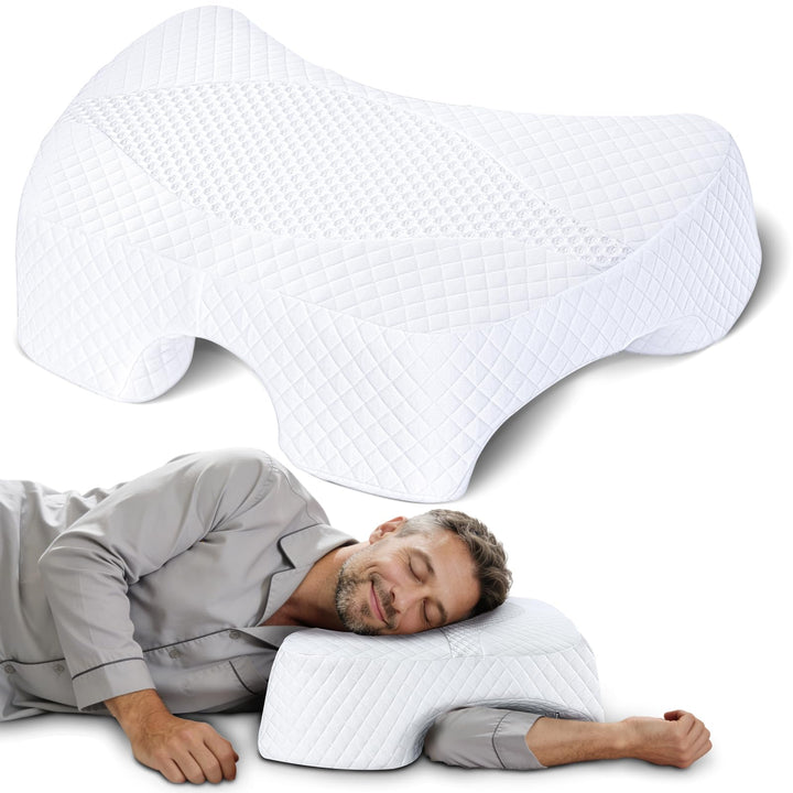 SAHEYER Seitenschläferkissen mit Armloch, Orthopädisches Nackenkissen Kopfkissen, Memory Foam Kissen