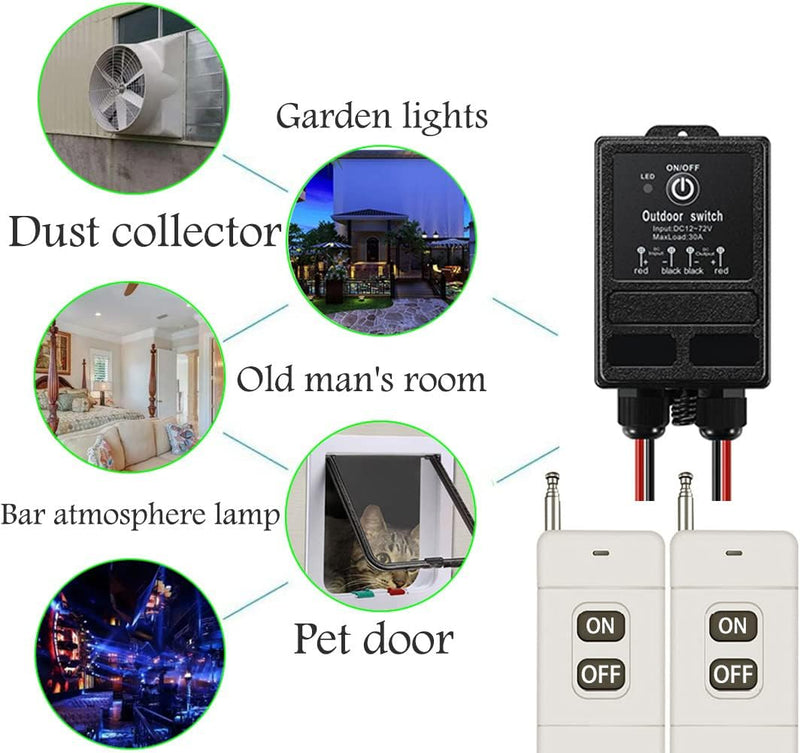 ZHOFONET 12v Funkschalter,IP65 Wasserdicht Fernschalter mit 4900ft Langstrecken,DC 12V/24V/48V/72V/4