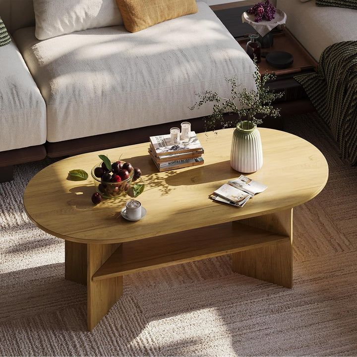 YOUDENOVA Couchtisch Ovaler Beistelltisch Holz Modern Wohnzimmertisch Coffee Table Klein Tisch für W