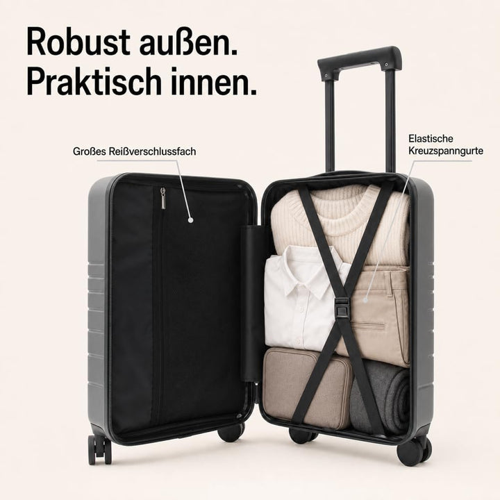 Reisekoffer Gross XL ABS Grau 75x47x32 cm 97L – Eternitive E2 | TSA-Schloss 4 Doppelrollen Hartschal
