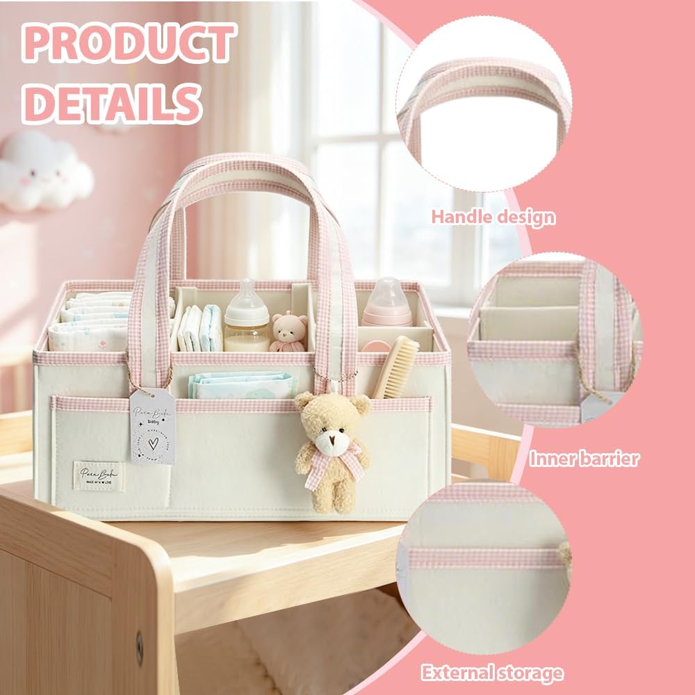 Baby Windel Filztasche, Wickeltisch Organizer Aufbewahrungskorb, Baby Windel Caddy aus Filz mit Hera