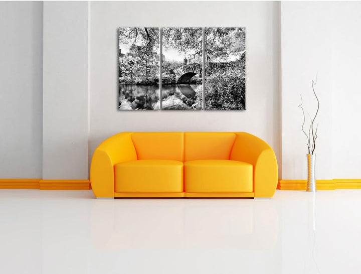 Pixxprint Brücke im Central Park als Leinwandbild/Grösse: 3 Teilig (120x80 cm) cm/Wandbild/Kunstdruc