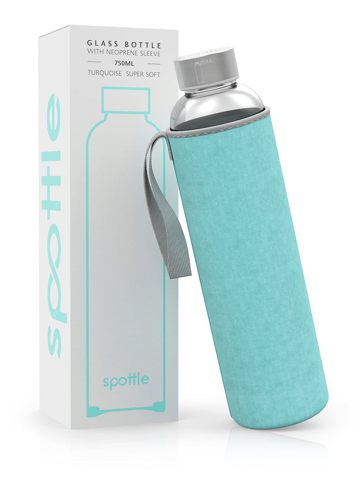 spottle Trinkflasche aus Glas 1l - Glasflasche 500ml - 750ml - 1 liter mit Neoprenhülle/Schutzhülle