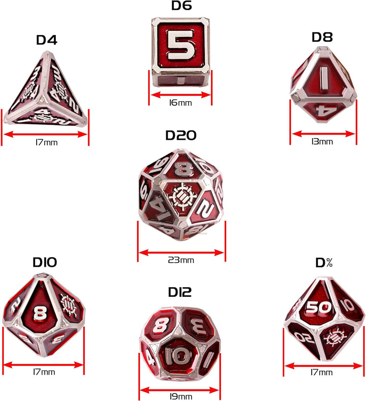 ENHANCE Würfelset aus Metall – 7 polyedrische Würfel mit 2-in-1-Würfeletui und Würfeltablett aus veg