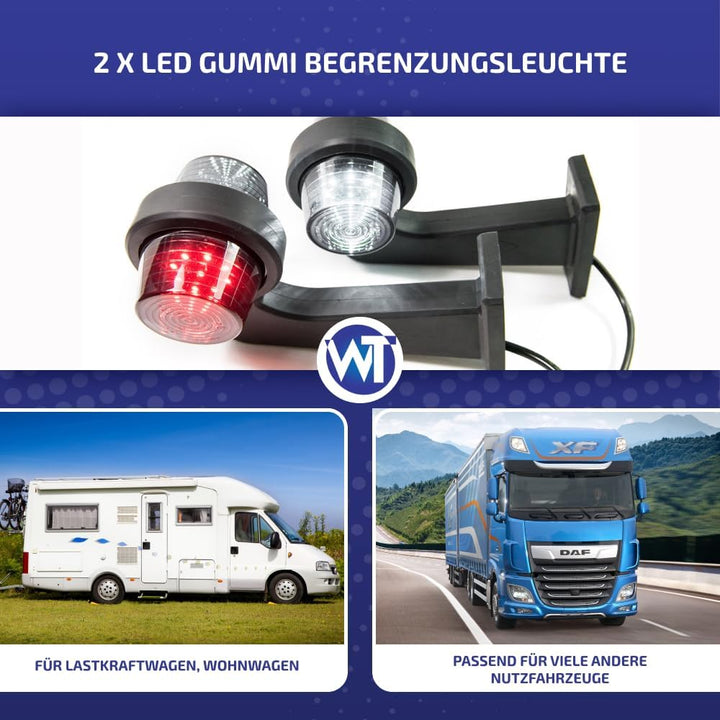 2 x LED Gummi Begrenzungsleuchte Seitenleuchte 12V 24V mit Old School STYLE DARK Graphite Positionsl