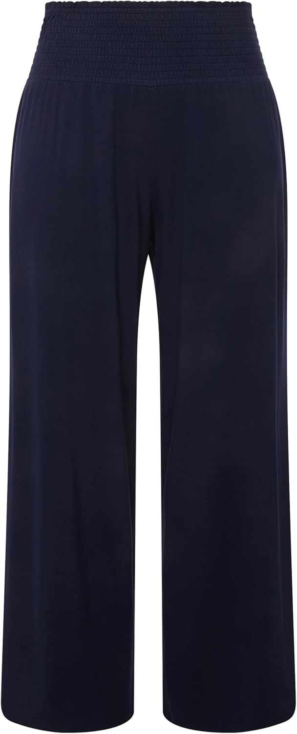 Ulla Popken Damen Marlenehose, Weites Bein, Breiter Elastikbund Schlupfhose 45W / 32L Schwarz, 45W /