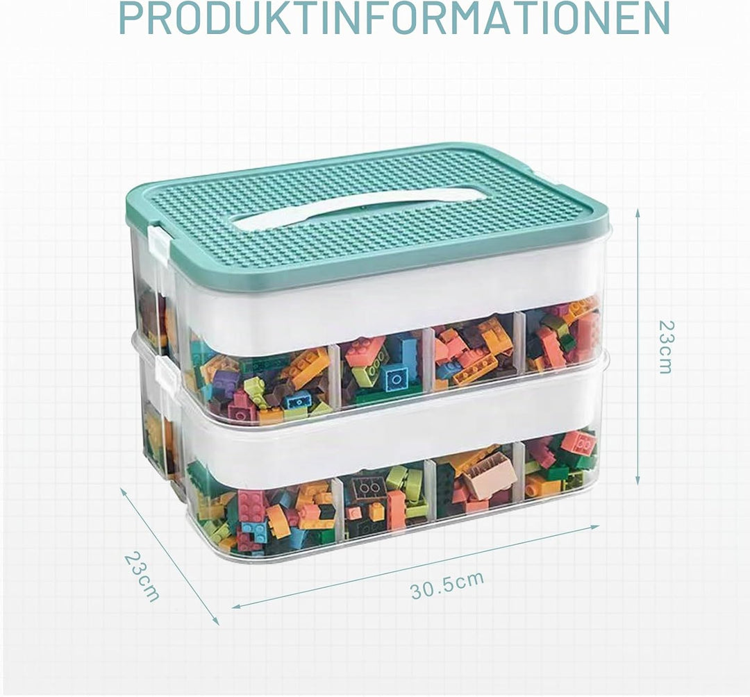 Zweistufig Aufbewahrungsbox für Lego Bausteine Ablagefächer Stapelbar Kisten Spielzeug Aufbewahrung