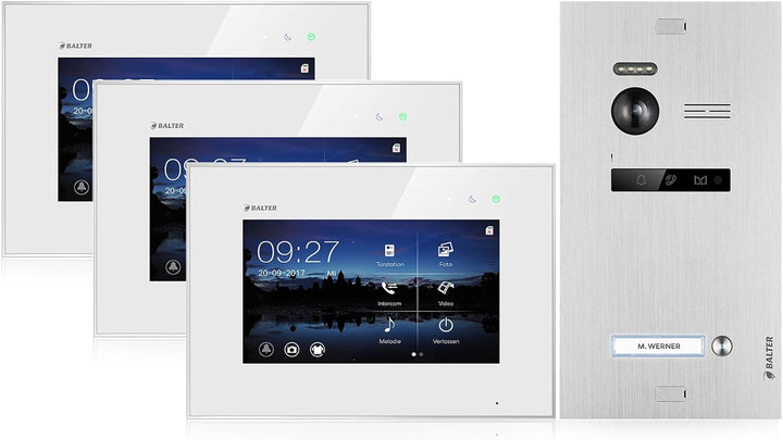 BALTER EVO Video Türsprechanlage ✓ 3 x Touchscreen 7 Zoll Monitor ✓ 2-Draht BUS ✓ Türstation für 1 F