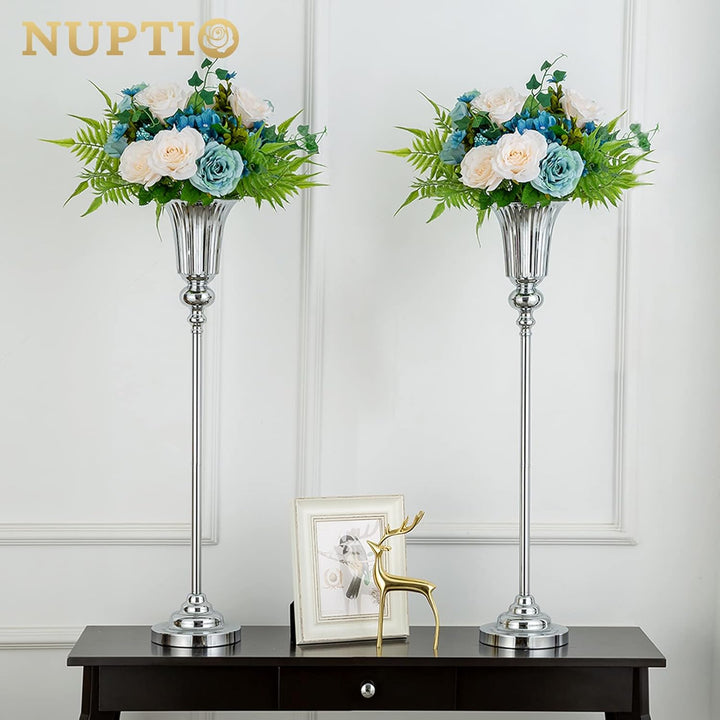 NUPTIO Blumenständer Metall Silber Vase: 2 Stück 77.5cm Hoch Blumenvase Hochzeit Ständer Trompete Va