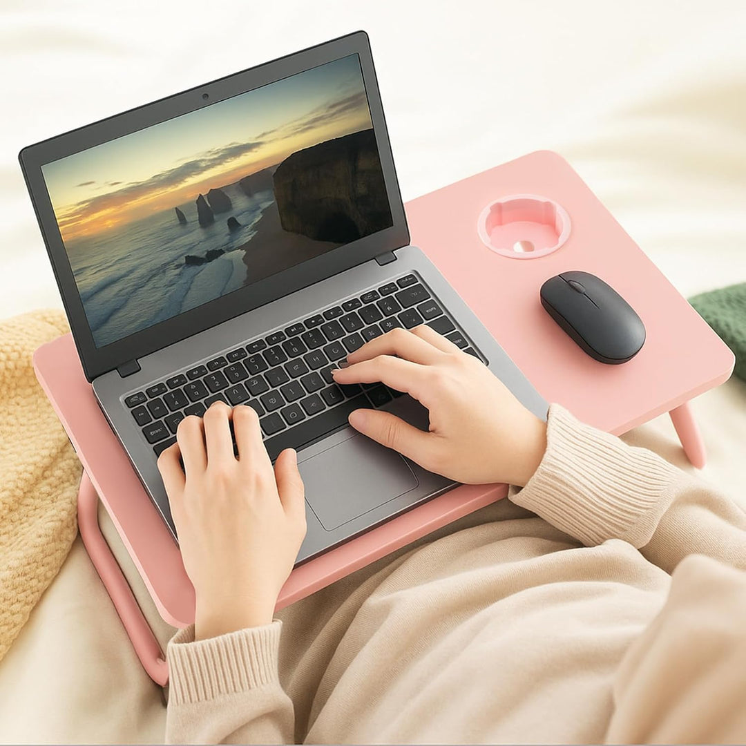 Klappbarer Laptoptisch Höhenverstellbar Lapdesk Notebooktisch mit Neigung Getränkehalter Laptop Tisc