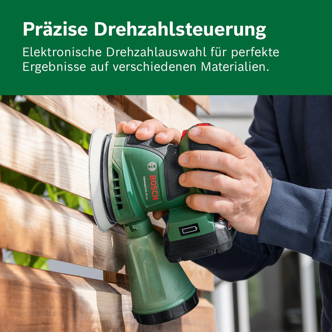 Bosch Akku-Exzenterschleifer UniversalOrbit 18V-20 Set (Schleifen von mittelgrossen bis grossen Holz
