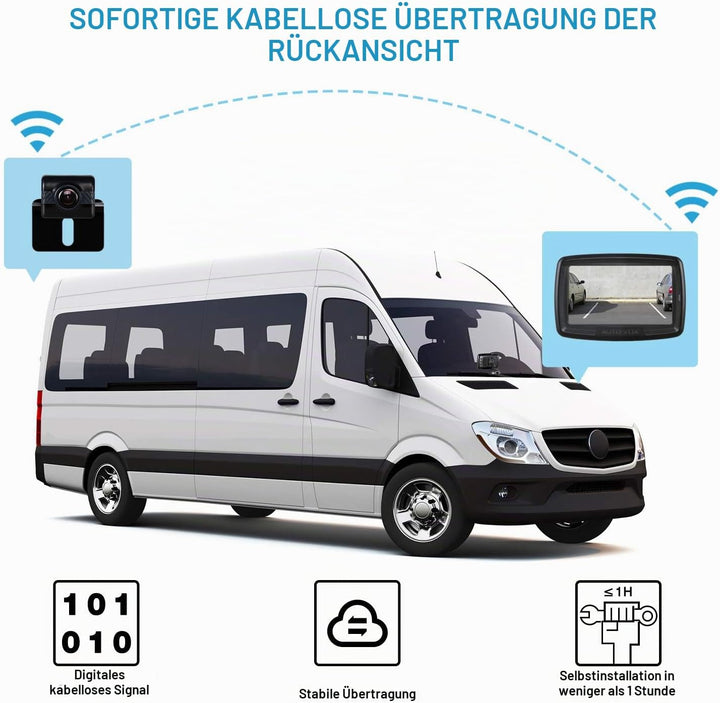 AUTO-VOX TD2 Rückfahrkamera Drahtlos Set mit 4.3" Zoll LCD Monitor, Wireless Einparkhilfe 12V mit IP