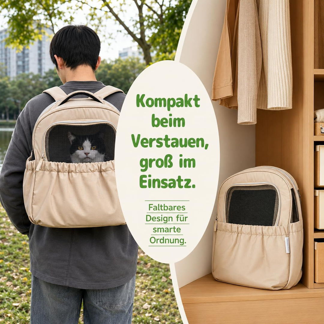 KatzenRucksack HundeRucksack für Kleine Haustiere bis 5 kg - Atmungsaktive & Faltbare Hundetasche, T