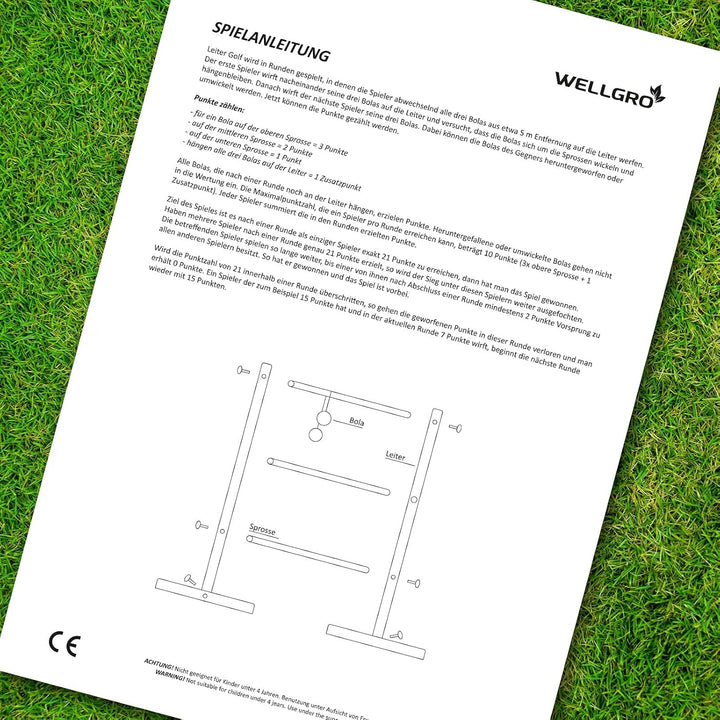 WELLGRO Leitergolf aus Holz - Kiefernholz massiv - inkl. Aufbewahrungstasche und Spielanleitung - Wu