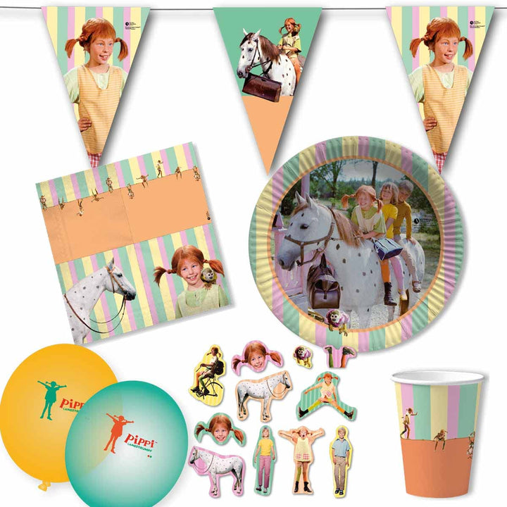 Pippi Langstrumpf Partyset für 8 Kinder - Kindergeburtstag Dekoration