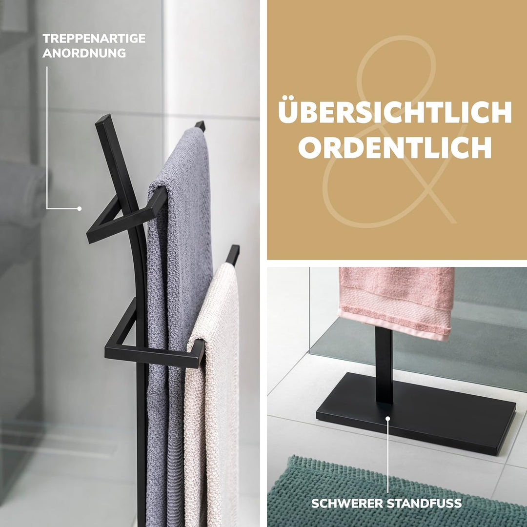 eluno Stand-Handtuchhalter aus mattschwarzem Metall, freistehender moderner Handtuchständer für Dusc