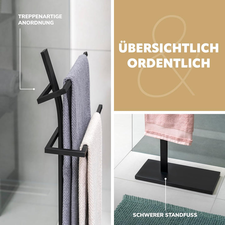 eluno Stand-Handtuchhalter aus mattschwarzem Metall, freistehender moderner Handtuchständer für Dusc