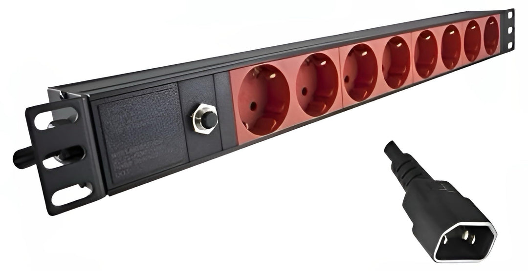 DINIC 19 Zoll Steckdosenleiste mit C14 Stecker, Aluminium, GS (8-Fach für USV-Anlagen), 8-fach für U
