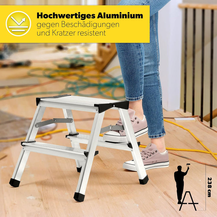 KADAX Trittleiter aus Aluminium 2 Stufen, Klapptritt bis 125kg, Stufenleiter mit Antirutschstufen, S