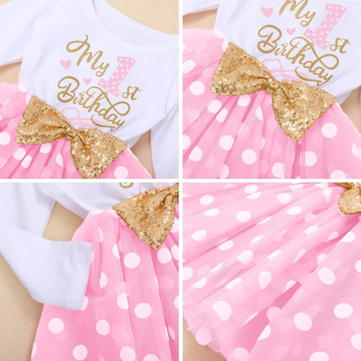 Odizli 1./2./3. Geburtstag Mädchen Outfit Langarm Prinzessin Tütü Tüllkleid+Pailletten Stirnband 2tl