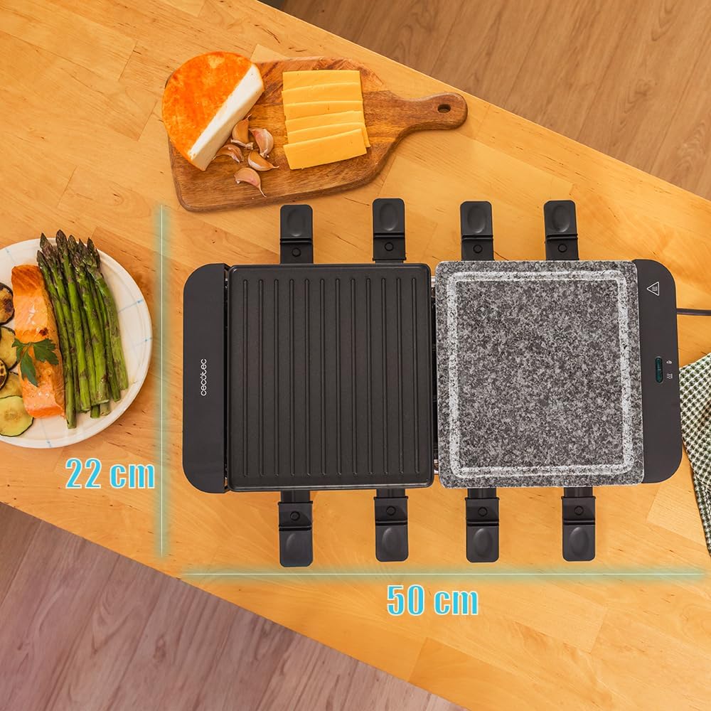 Cecotec Raclette Cheese&Grill 16000 Inox MixGrill, 8 Personen, 1400 W Grill, einstellbares Thermosta