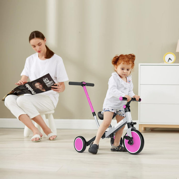 KORIMEFA 4 in 1 Laufräder Laufrad Kinderdreirad Dreirad Lauffahrrad Lauflernhilfe mit Schubstange fü
