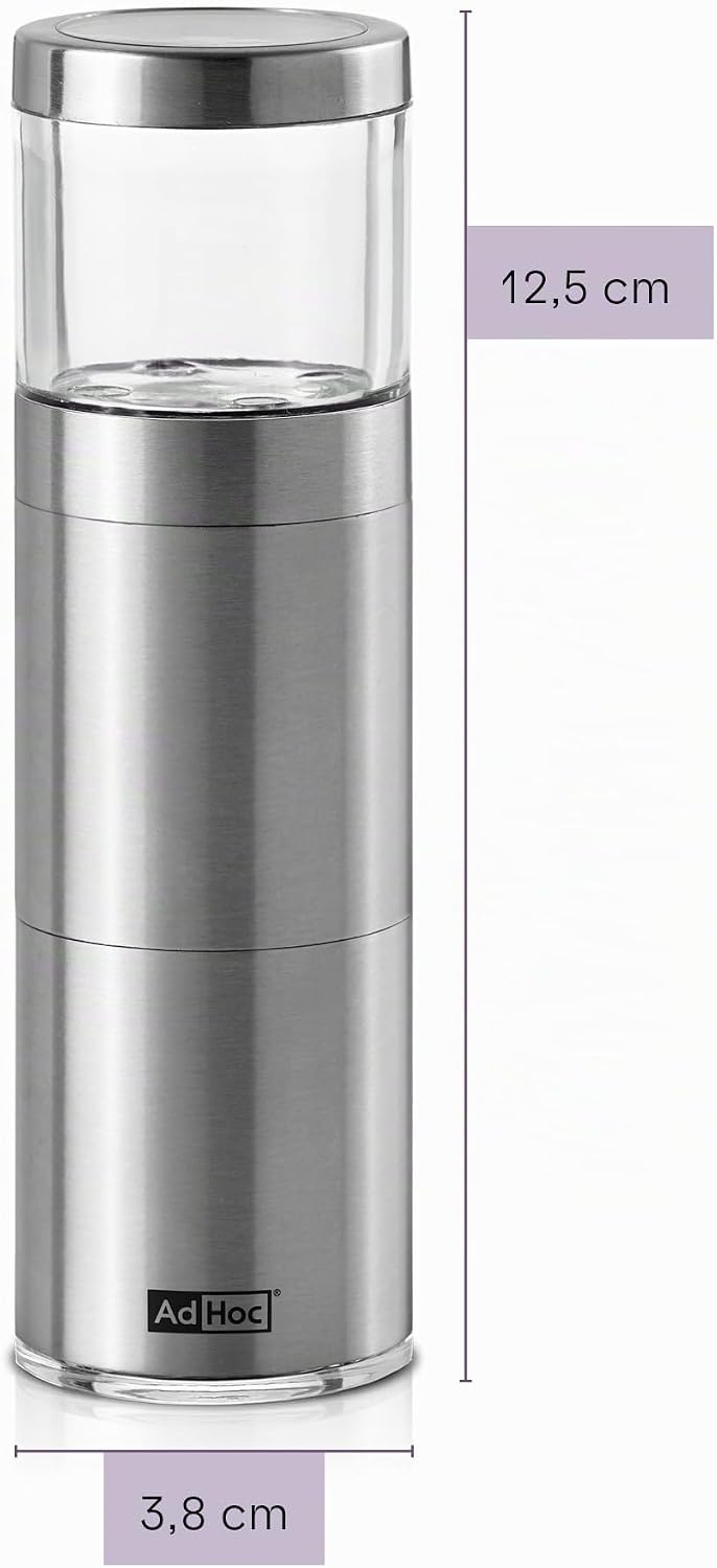 AdHoc Muskatmühle, Design Muskatreibe für ganze Muskatnüsse in Silber | Scharfe PreciseCutDuo Edelst