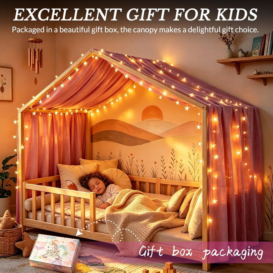 Hausbett Himmel für Kinder, 100% Baumwolle mit Bindegurt und Geschenkbox Rosa H320 x B135 cm (1er Pa