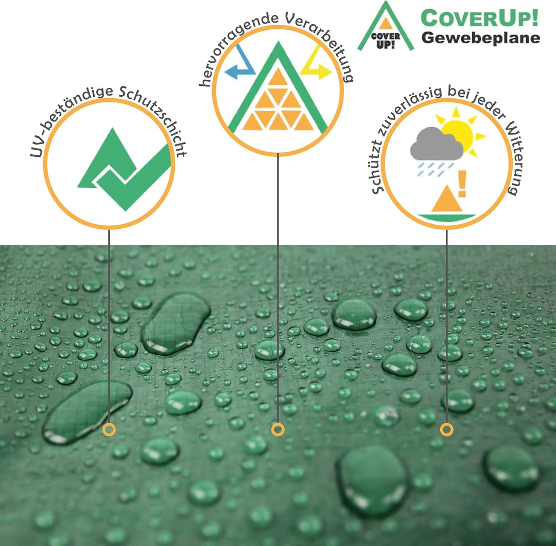 CoverUp! (2x3 m) Gewebeplane - Farbe: Grün, 200g/m² - Beständigkeit durch verstärkte Gummiecken & ro