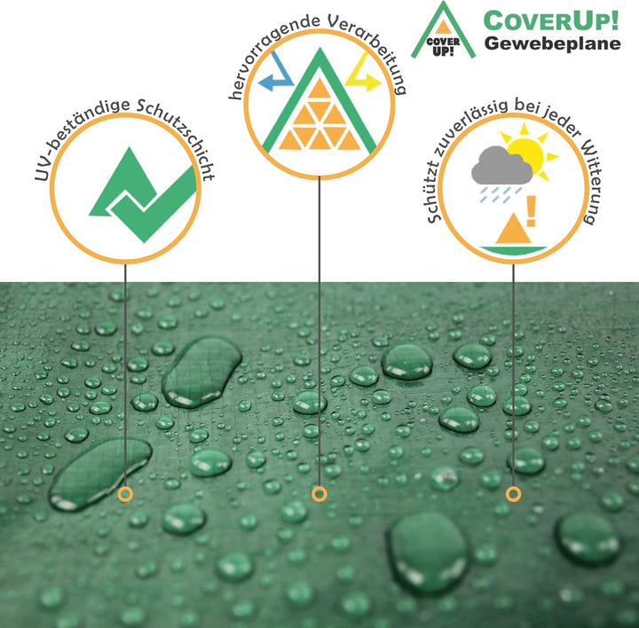 CoverUp! (2x3 m) Gewebeplane - Farbe: Grün, 200g/m² - Beständigkeit durch verstärkte Gummiecken & ro