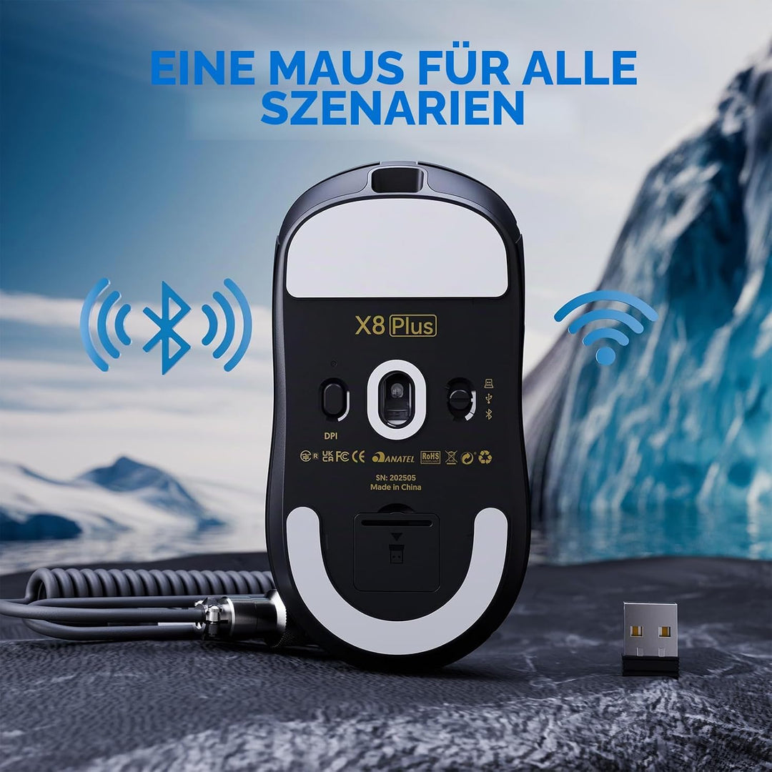 MAMBASNAKE Attack Shark X8PLUS Kabellose Gaming-Maus, PixArt PAW3395PRO-Sensor, 40000 DPI, BT/2,4 GH