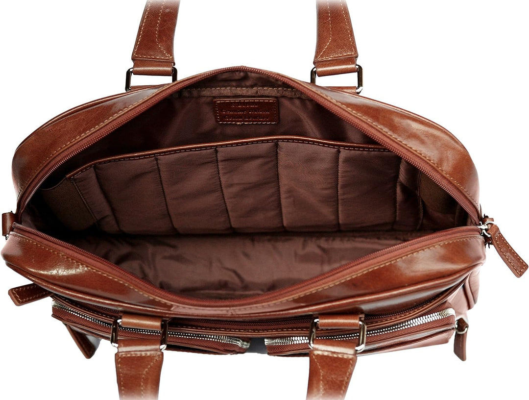 S Babila – Dokumententasche für Laptop – echtes italienisches genarbtes Leder Dunkelbraun, Dunkelbra