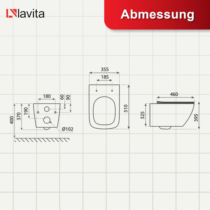 LAVITA Wand-WC Onil Black Hänge Toilette WC Sitz Toilettendeckel mit Absenkautomatik & Metallscharni