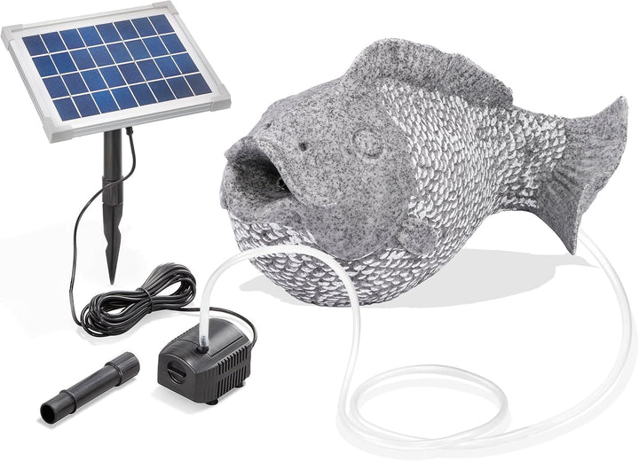 esotec Solar Wasserspeier Set Fisch, Teichpumpe, Teichfigur Gartenfigur Gartenstatue, Tauchpumpe, Ga