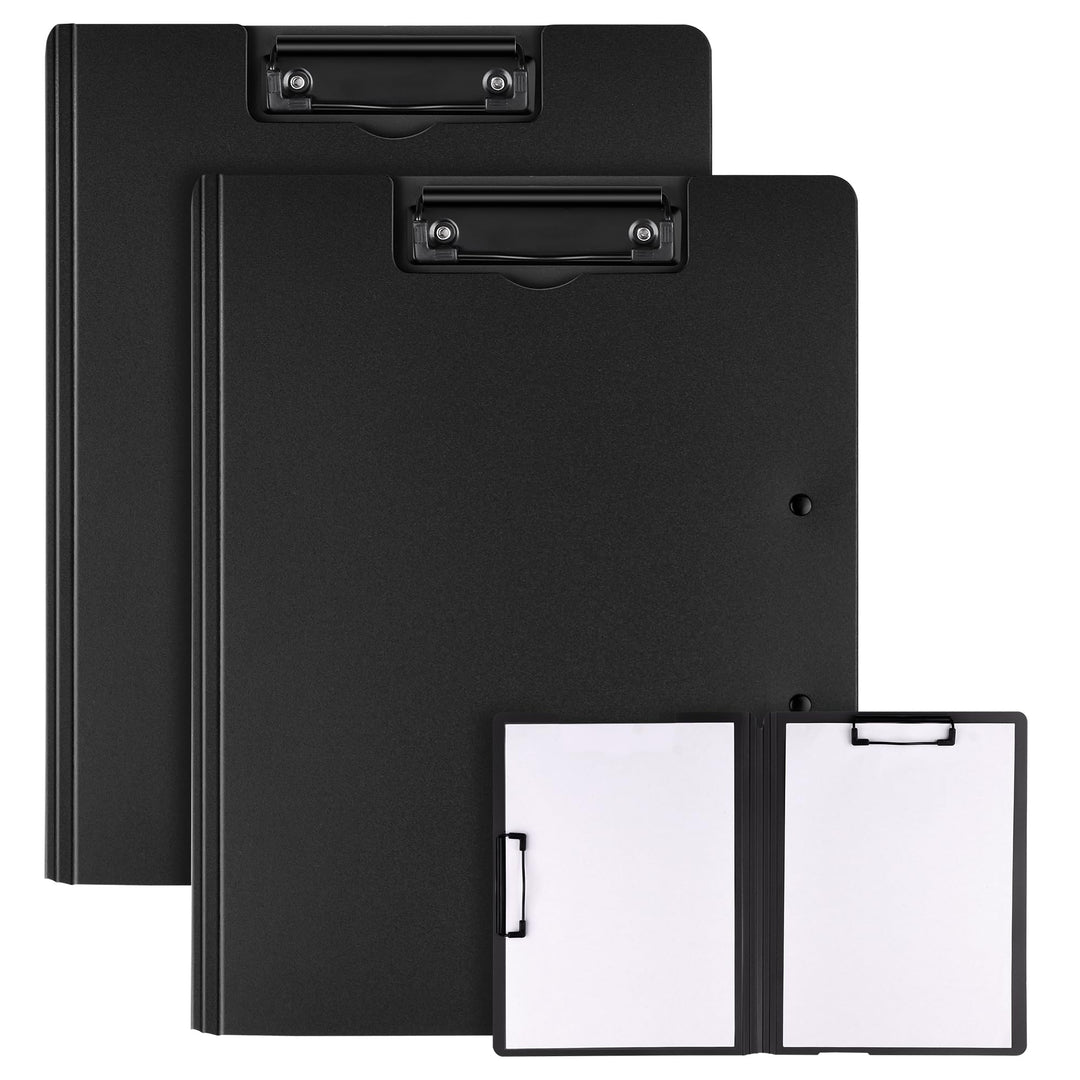 2er Pack Klemmbrett A4, Schreibmappe A4 mit 2 Klemmen, Klemmbrett mit Deckel, Klemmbretter für Büro,