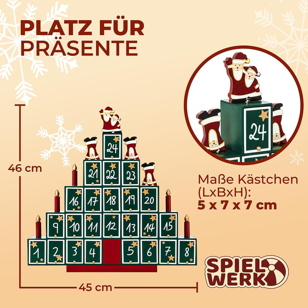 Spielwerk® Wiederverwendbarer Adventskalender Tannenbaum zum Befüllen 24 Türchen Bunt Bemalt Weihnac