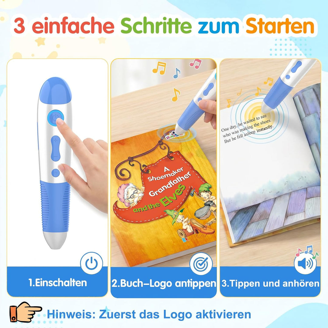Interaktiver Lernstift mit 10 englischen Geschichtenbüchern, Vorlesestift für Kinder ab 2–5 Jahren,