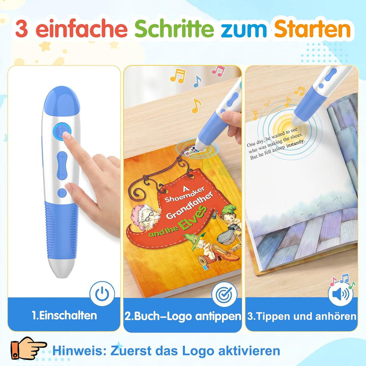 Interaktiver Lernstift mit 10 englischen Geschichtenbüchern, Vorlesestift für Kinder ab 2–5 Jahren,