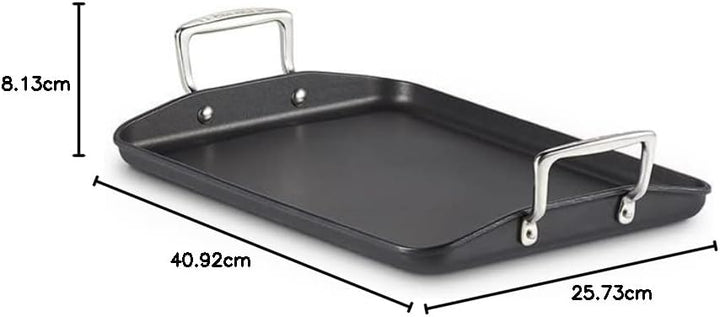 LE CREUSET Aluminium-Antihaft Grillplatte, 35 cm, Ohne Rillen, Für alle Herdarten inkl. Induktion ge