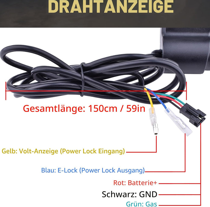 Kunray Universeller E-Bike Daumengashebel 12V-96V E Scooter Gashebel mit E Scooter LED Anzeige Spann
