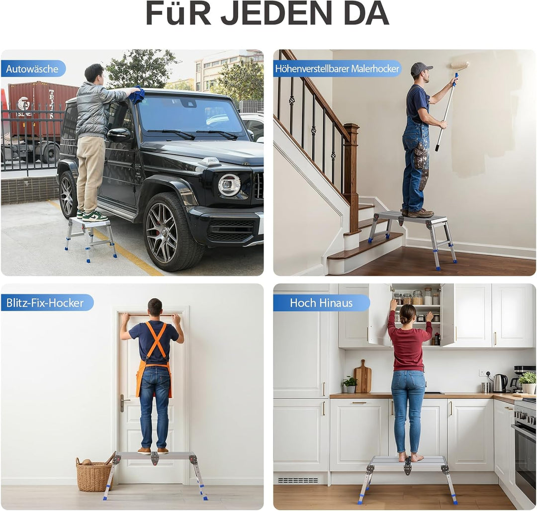 Klappbare Arbeitsplattform für Erwachsene, klappbarer Aluminiumhocker, höhenverstellbar, leichte und