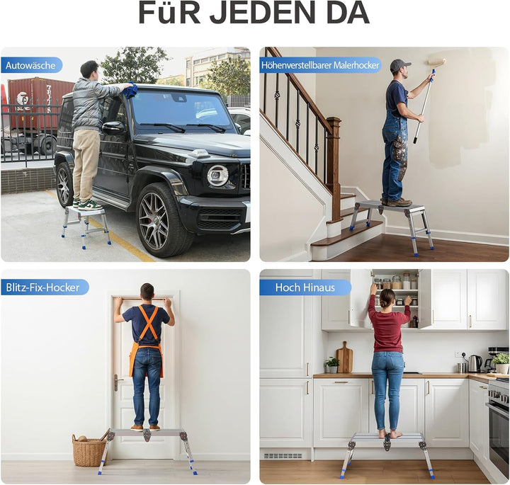 Klappbare Arbeitsplattform für Erwachsene, klappbarer Aluminiumhocker, höhenverstellbar, leichte und