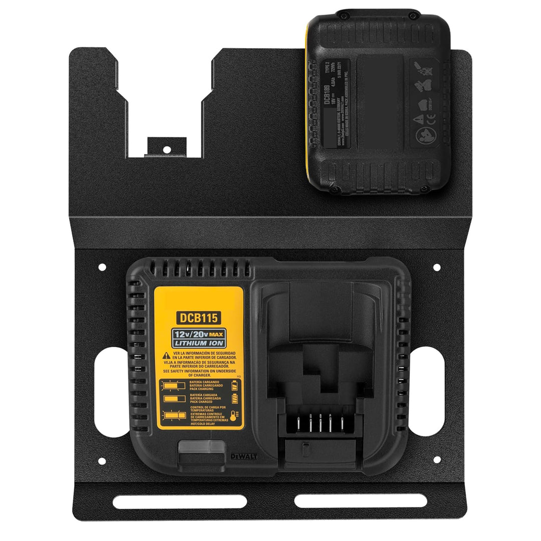 JYiuog Wandhalterung für DeWalt 20V Akku und DCB115 Ladegerät, robuster Metall Schwarz 2 Akkuhalter