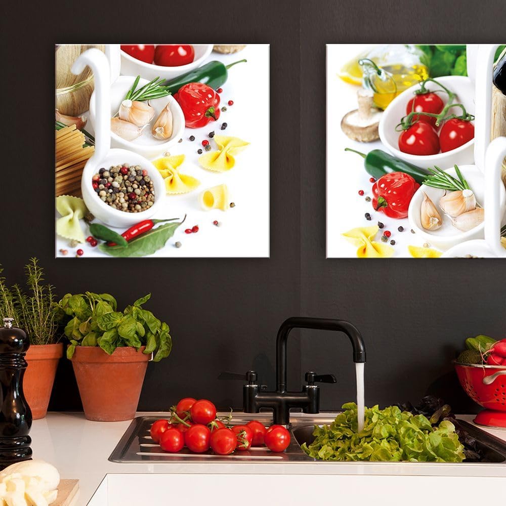 artissimo, Glasbild, 50x50cm, AG2175A, Bella Italia I, Küchenbild, Pasta, Bild aus Glas, moderne Wan