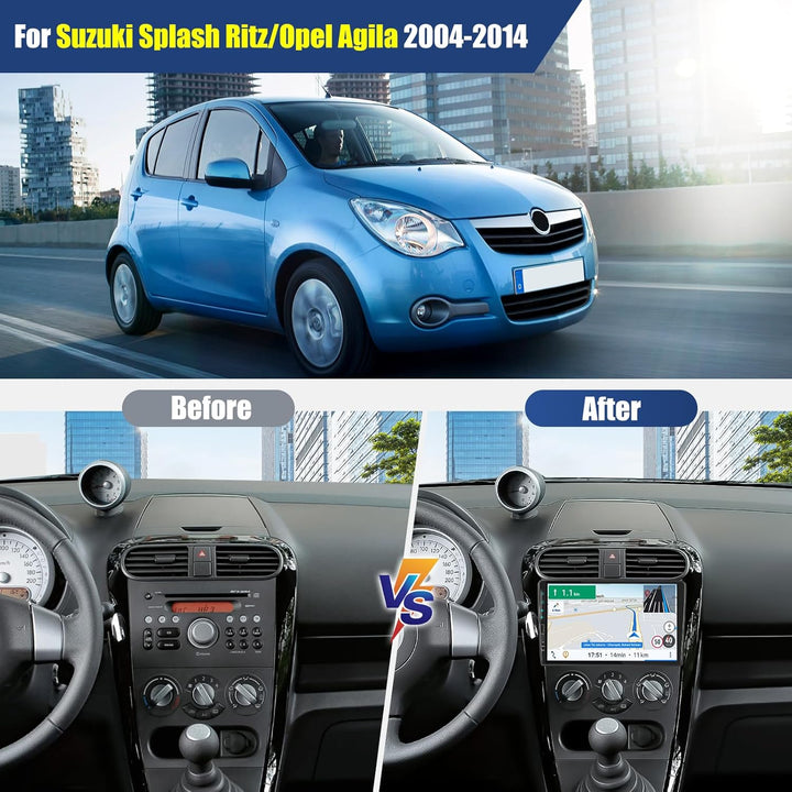 CAMECHO 4+64G Android 15 Navi Autoradio für Suzuki Splash Ritz Opel Agila 2004-2014, 9 Zoll GPS Blue