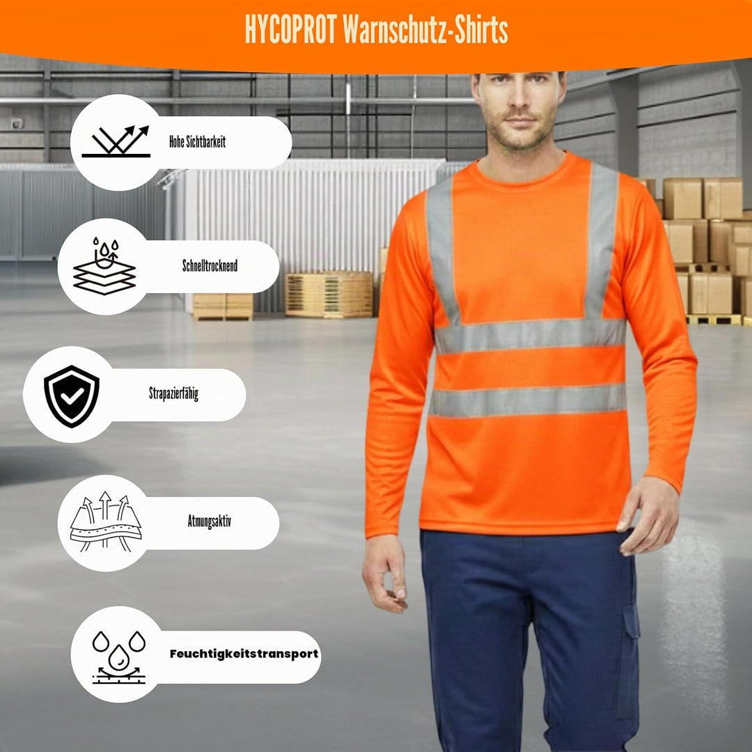 HYCOPROT Warnschutz T-Shirt Warnweste Reflektierend Warnweste Atmungsaktiv Leicht Kurzarmshirt Kurza